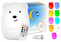 LAMPKA NOCNA XL DLA DZIECI MIŚ MIĘKKI SILIKON KOLOROWA RGB LED USB + PILOT