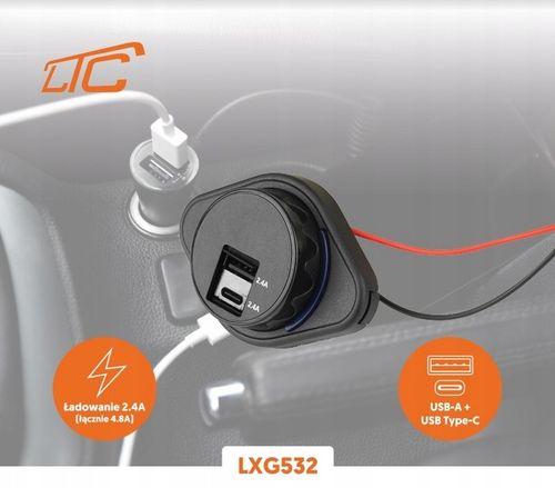 LXG532 Ładowarka USB-C + USB-A gniazdo montażowe do samochodu 12V / 24V na Arena.pl
