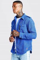 KOSZULA NIEBIESKA DŁUGI RĘKAW SZTRUKSOWA KLASYCZNA BOOHOO XS