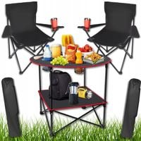 ZESTAW STOLIK TURYSTYCZNY SKŁADANY + 2 KRZESŁA SKŁADANE KEMPINGOWE CZARNE