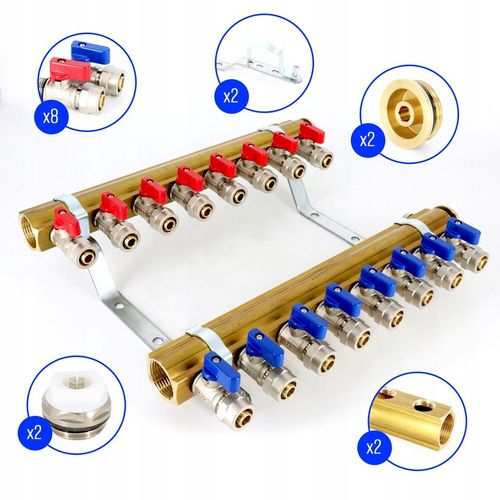 Rozdzielacz C.O. 8 obwodów zaworki PEX odpowietrzniki DO GRZEJNIKÓW na Arena.pl