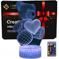 Lampka 3D nocna LED USB + pilot miś Teddy prezent na Walentynki statuetka