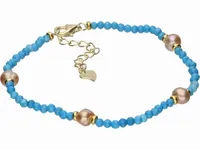 ELEGANCKA POZŁACANA SREBRNA BRANSOLETKA FASETOWANY TURKUS PERŁY HODOWLANE