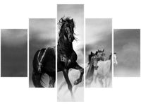 70 100CM OBRAZ 5 ELEM CZARNY KOŃ DRUK PŁÓTNO