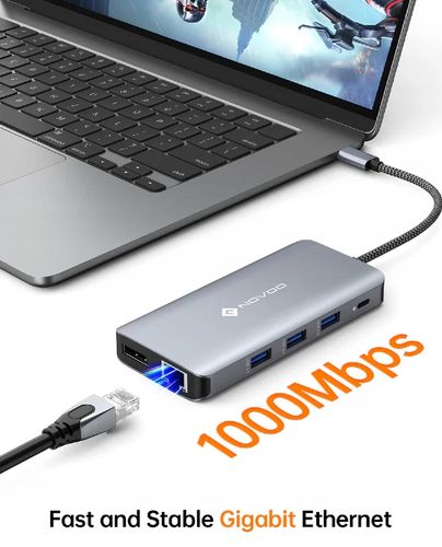 NOVOO RM11 PRO+ HUB USB C 8K z potrójnym wyświetlaczem 11w1 na Arena.pl