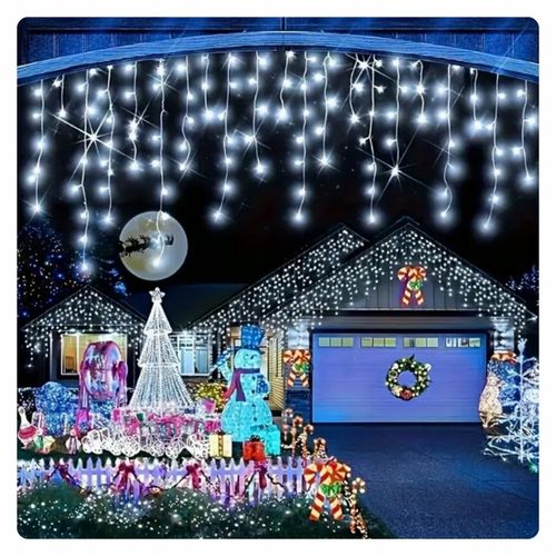 LAMPKI ŚWIĄTECZNE SOPLE Girlanda Świetlna Kurtyna 500 LED Zimny biały na Arena.pl