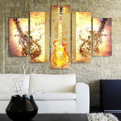 Obraz pięcioczęściowy na płótnie Canvas, pentaptyk typ A, Gitara 200x100 na Arena.pl