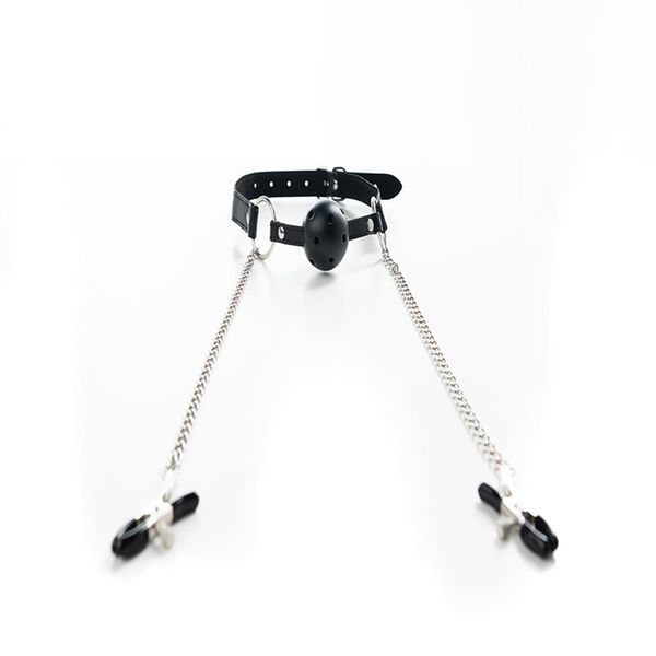 Breathable Ball Gag With Adjustable NippleClamps. zdjęcie 3