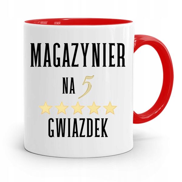 Kubek Czerwony Dla Magazyniera Na Pięć Gwiazdek Z Nadrukiem Ze Zdjęciem zdjęcie 1