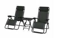 Leżaki ogrodowe zestaw 2 ze stolikiem czarne Leżak ogrodowy składany