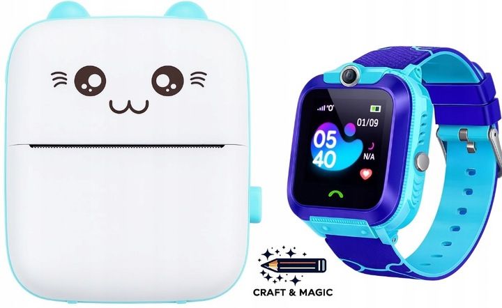 NIEBIESKI SMARTWATCH CRAFT + DRUKARKA TERMICZNA + PAPIER TERMICZNY zdjęcie 1