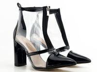 Czarne przeźroczyste botki na słupku 38