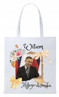 Prezydent Andrzej Duda Torba Eco Biała Shopper Z Nadrukiem Ze Zdjęciem