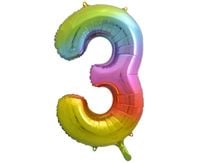 BALON FOLIOWY CYFRA 3 TĘCZOWA 85 CM GODAN