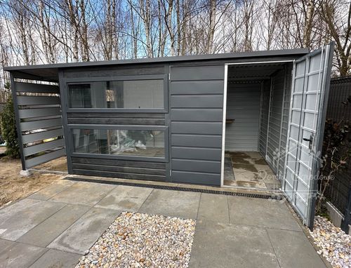 Schowek Domek Ogrodowy 4x2,5 m  wiata 1,2 x 2,5 m  Antracyt  ID532 na Arena.pl