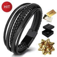 SKÓRZANA BRANSOLETKA MĘSKA CZARNA TYTANOWA GRAWER PREZENT DLA TATY FACETA