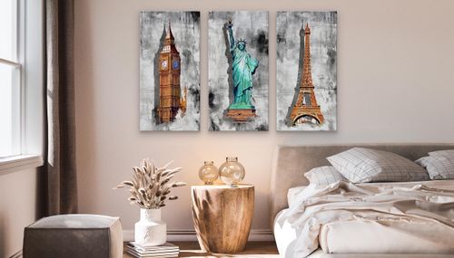 Obrazy Na Płótnie Statua Wolności Wieża Eiffla Abstrakcja 180cm x 120cm na Arena.pl