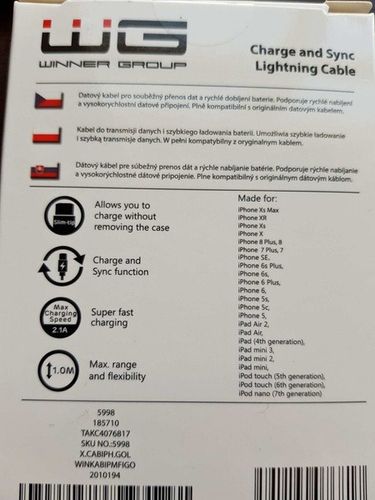 Kabel Lightning WG certyfikat MFI iPhone 1m biały na Arena.pl