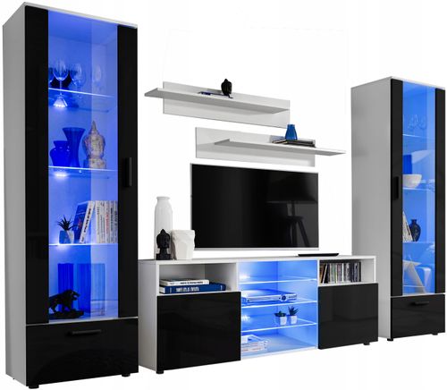 Pan Igiełka Meblościanka LED RGB Czarny Biały Dąb Wotan Zestaw Mebli na Arena.pl