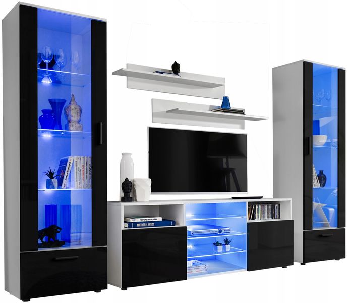 Pan Igiełka Meblościanka LED RGB Czarny Biały Dąb Wotan Zestaw Mebli zdjęcie 16