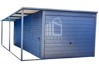 GARAŻ BLASZANY 3m x 5m + wiata 1m. poziom - spad tył - Brama uchylna  - antracyt grafit 3x5