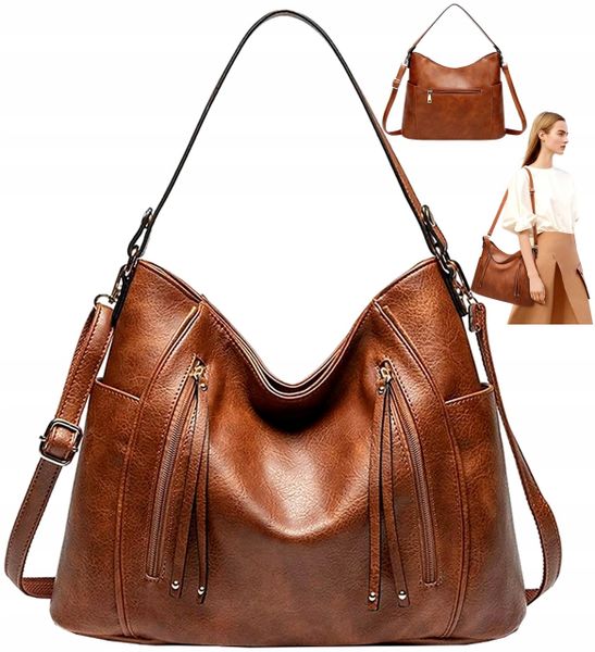 Damska Brązowa Torba Pojemna Torebka A4 Skórzana zdjęcie 2