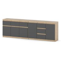 Komoda Nowoczesna Do Sypialni 6 Szuflad 240cm Szafka Dąb Sonoma Szara Mat