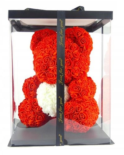 CZERWONY MIŚ Z BIAŁYM SERCEM 40cm + PŁATKI + BOX na Arena.pl