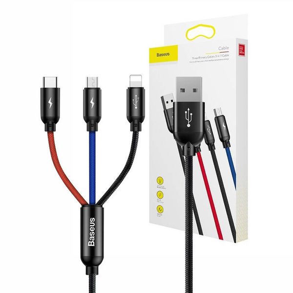 Kabel USB Baseus 3w1 USB-C / Lightning / Micro 3A 1.2m (czarny) zdjęcie 14