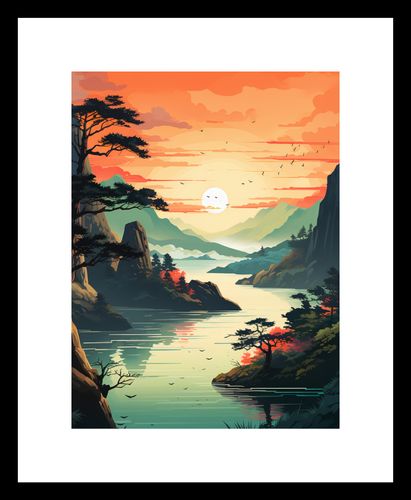 Plakat 15x20cm Zachodzące Słońce nad Spokojnym Jeziorem na Arena.pl