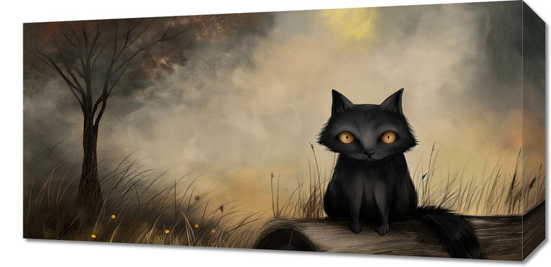 Obraz 60x30cm Czarny Kot zdjęcie 1