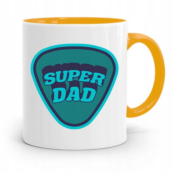 Kubek Żółty Prezent Na Dzień Ojca Super Dad Z Nadrukiem Ze Zdjęciem zdjęcie 1
