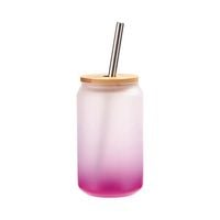 Szklanka 400 ml szroniona ze słomką i bambusową pokrywką do sublimacji - fioletowy gradient