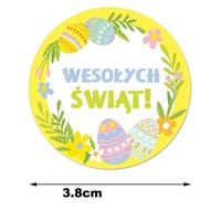 Naklejki Wielkanocne „Wesołych Świąt” 12 szt. - okrągłe, samoprzylepne