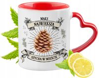 Dla Maksa Kubek Czerwony Z Uszkiem W Kształcie Serca Na Prezent Z Nadrukiem