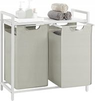 Kosz na pranie biały dwukomorowy 92 l MDF stal nowoczesny