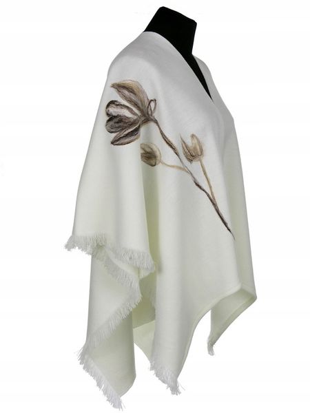 PONCZO CHUSTA Z HAFTEM KREMOWE ECRU R. UNI 42 - 56 zdjęcie 3