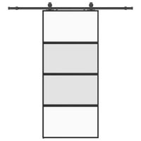 Drzwi przesuwne z zestawem okuć czarne 90x205cm szkło hartowane