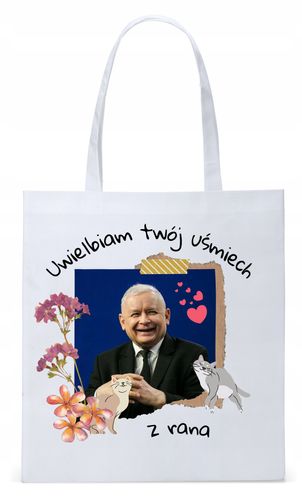 Śmieszny Pis Kaczyński Torba Eco Biała Shopper Z Nadrukiem Ze Zdjęciem na Arena.pl