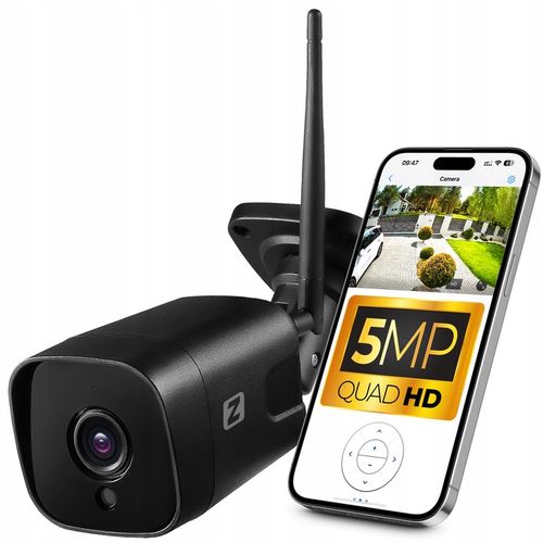 Kamera Zewnętrzna IP WiFi 5MPx 5MP Czarna Wykrywanie ludzi, AUDIO na Arena.pl