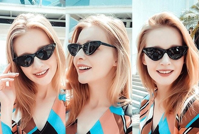 Okulary pilotki KOCIE OKO czarne PROSTOKĄTNE retro Damskie Przeciwsłoneczne zdjęcie 10