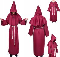 KOSTIUM MNICHA PRZEBRANIE NA HALLOWEEN STRÓJ PELERYNA MNICH CZERWONY M
