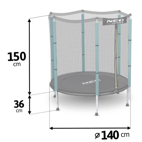 Trampolina ogrodowa dla dzieci, siatka, 140 cm, Neo-Sport, czarny na Arena.pl