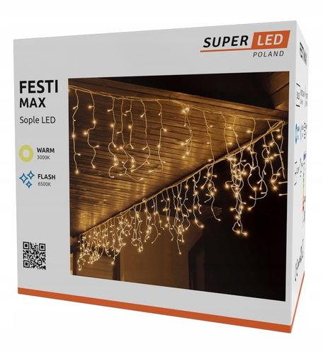 Sople 500 LED zewnętrzne CIEPŁE + FLASH 22,5 m świąteczne na Arena.pl