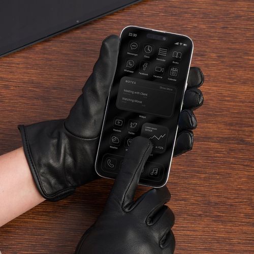 Rękawiczki skórzane damskie polar miś dotykowe pięciopalczaste na Arena.pl