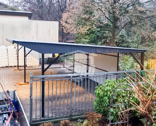 Wiata samochodowa 8x6m częściowa zabudowa + rynna GP167 na Arena.pl