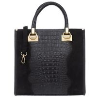 VERA PELLE torebka damska zamszowa klasyczna kroko z paskiem V602 czarna