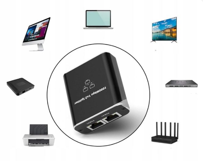 Adapter rozdzielacz mini Switch splitter LAN Ethernet RJ45 2xRJ45 1000M 1GB zdjęcie 8