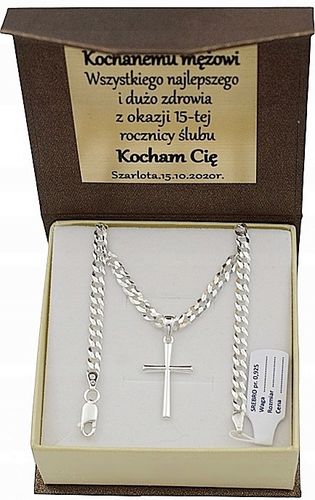 Łańcuszek Srebrny Męski Pancerka 3,80 mm z Krzyżykiem dla Mężczyzny Grawer na Arena.pl