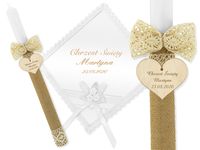 Szatka na CHRZEST HAFT + świeca do chrztu imię DATA CHRZTU